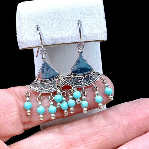 🌺Vintage Jezlaine Sterling & Turquoise Earrings - Picture 4 of 14